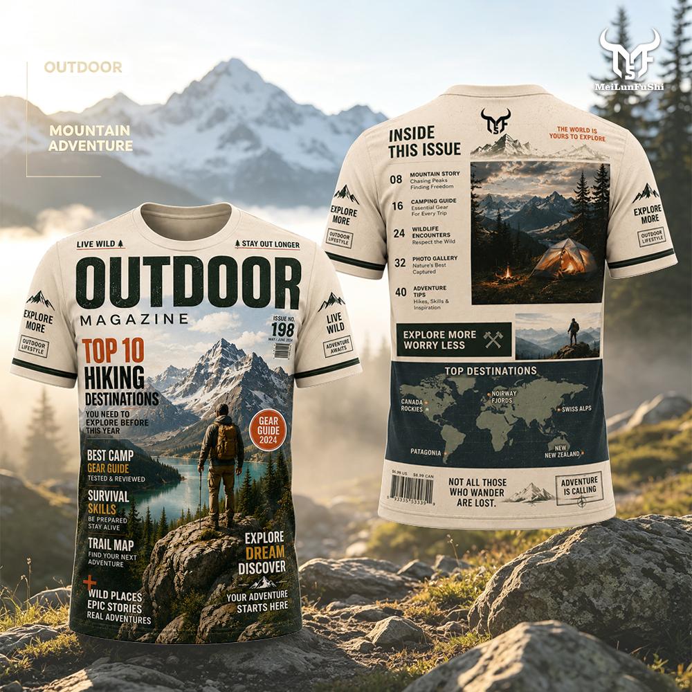 Outdoor Adventure Magazines - T-shirt met avontuurlijke print in tijdschriftstijl