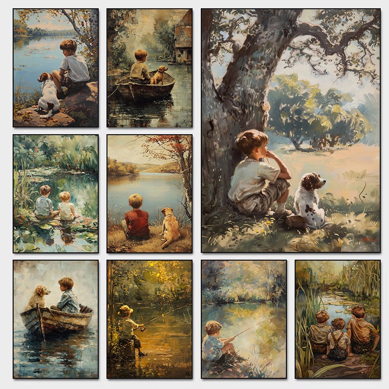 Outdoor Adventure Kids - Vintage jongenskamer kunst poster jongen en